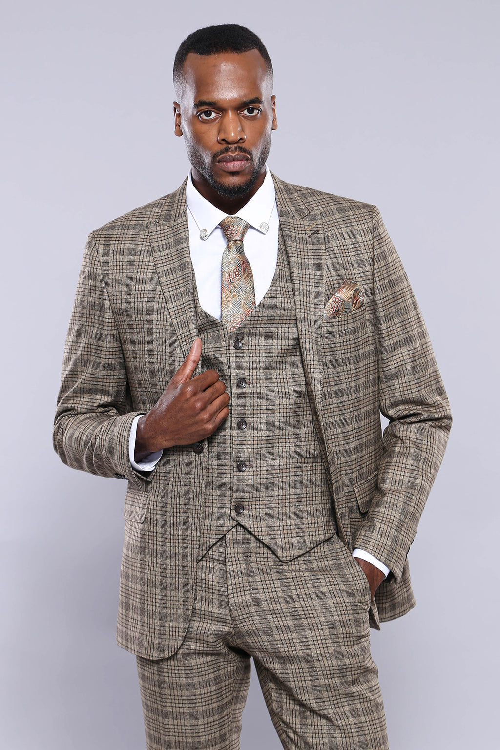 Manny Bellagio Vintage Brown Check Slim Fit Suit - Manny Bellagio