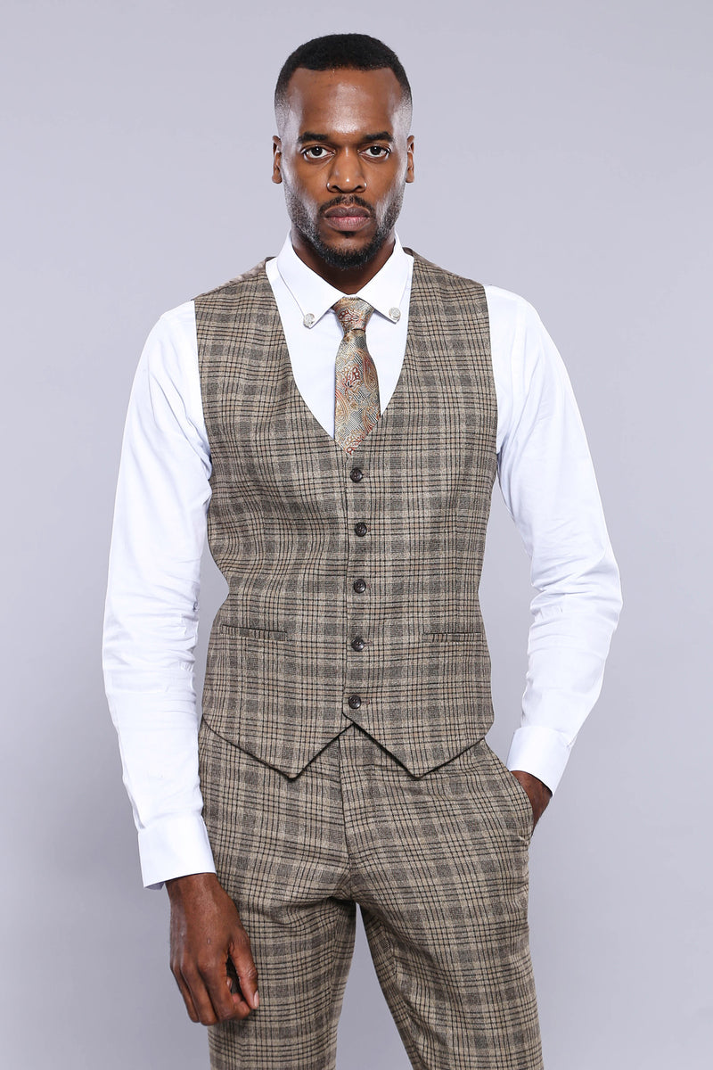 Manny Bellagio Vintage Brown Check Slim Fit Suit - Manny Bellagio