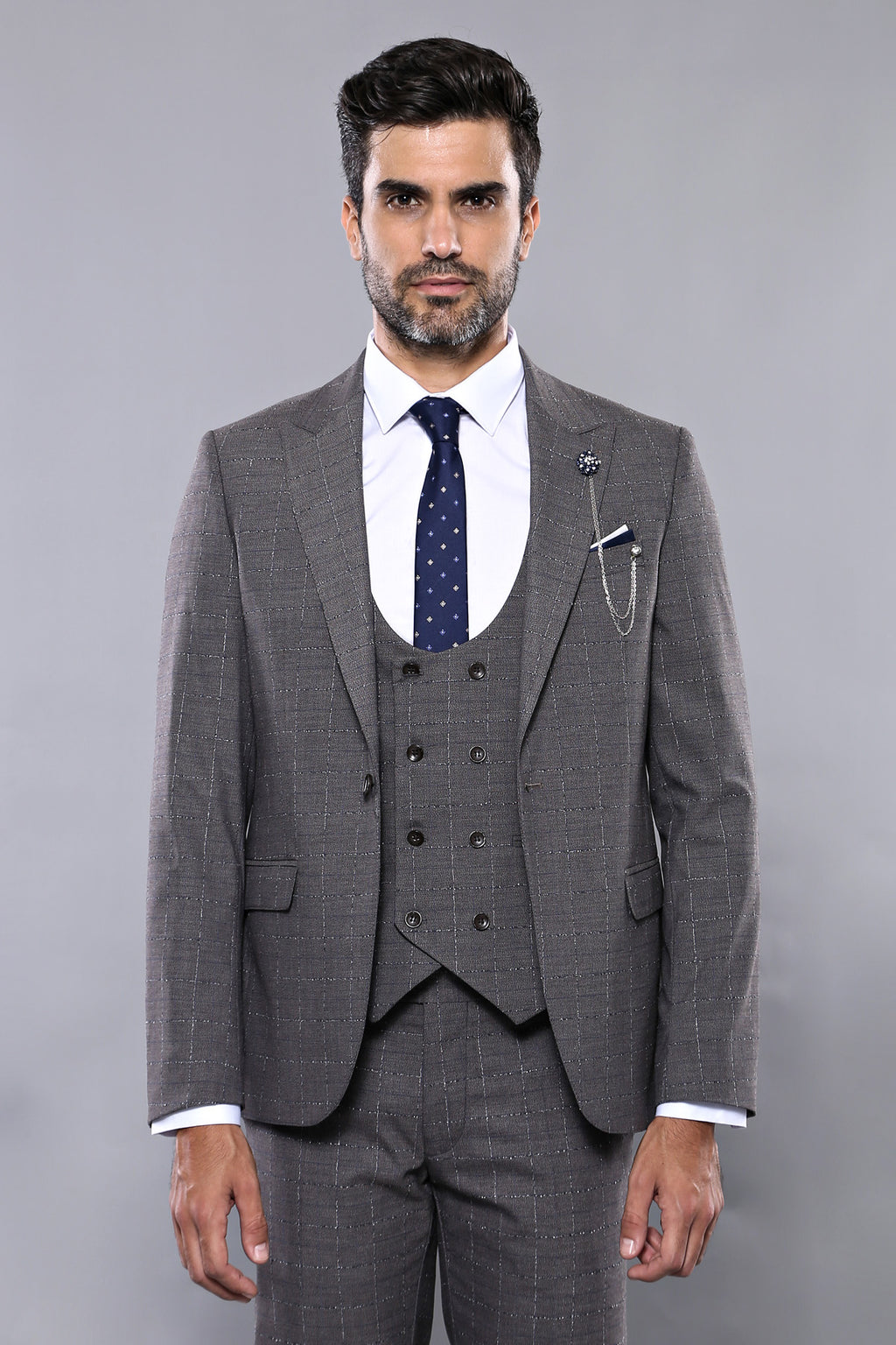 Manny Bellagio Grey Check Slim Fit Suit - Manny Bellagio