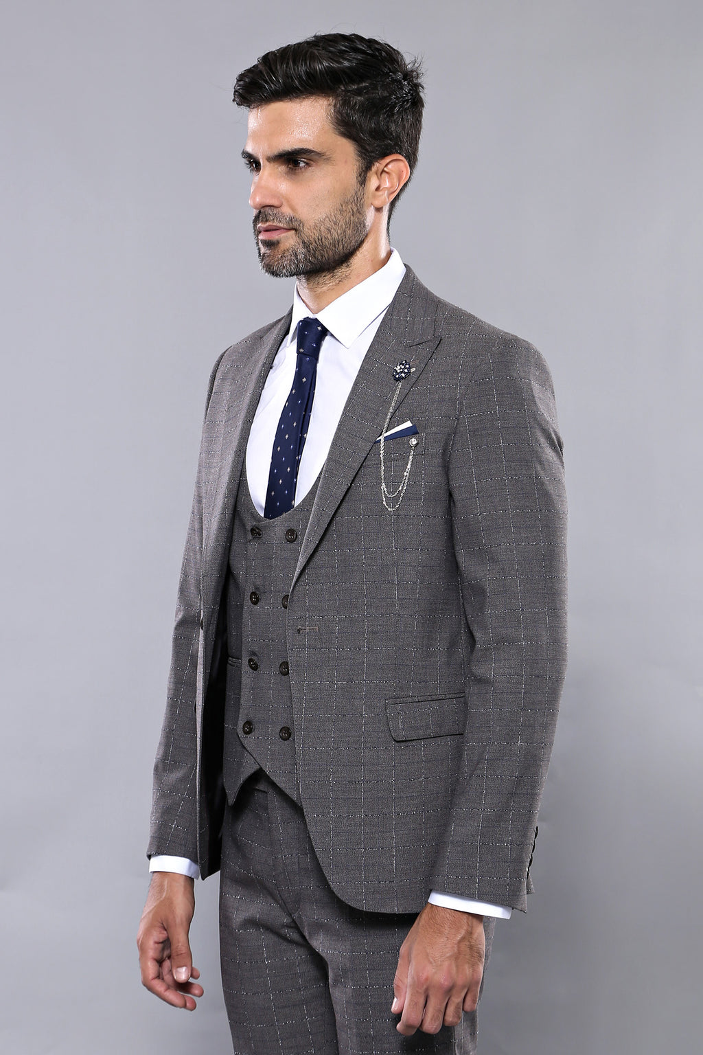 Manny Bellagio Grey Check Slim Fit Blazer - Manny Bellagio