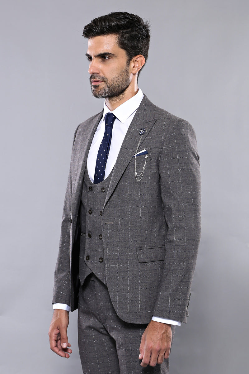 Manny Bellagio Grey Check Slim Fit Suit - Manny Bellagio