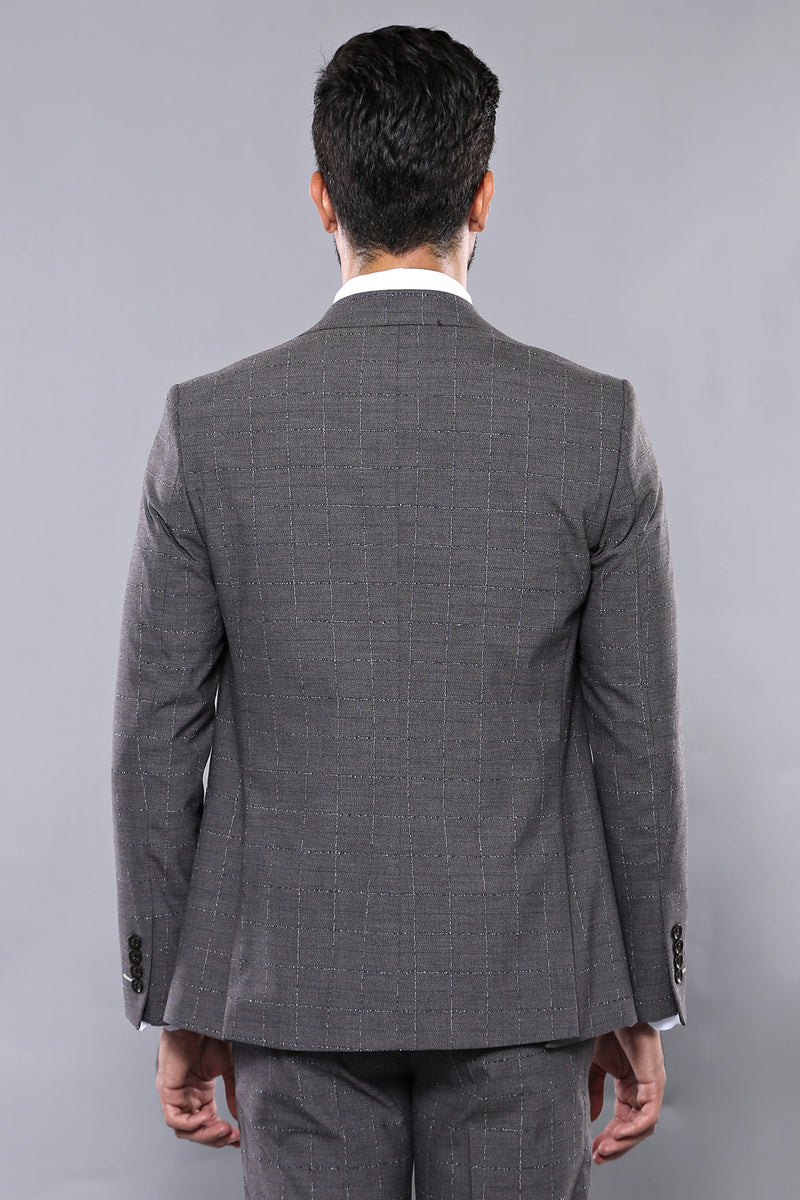 Manny Bellagio Grey Check Slim Fit Blazer - Manny Bellagio