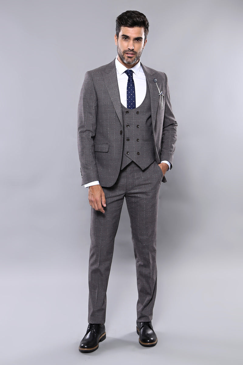 Manny Bellagio Grey Check Slim Fit Suit - Manny Bellagio