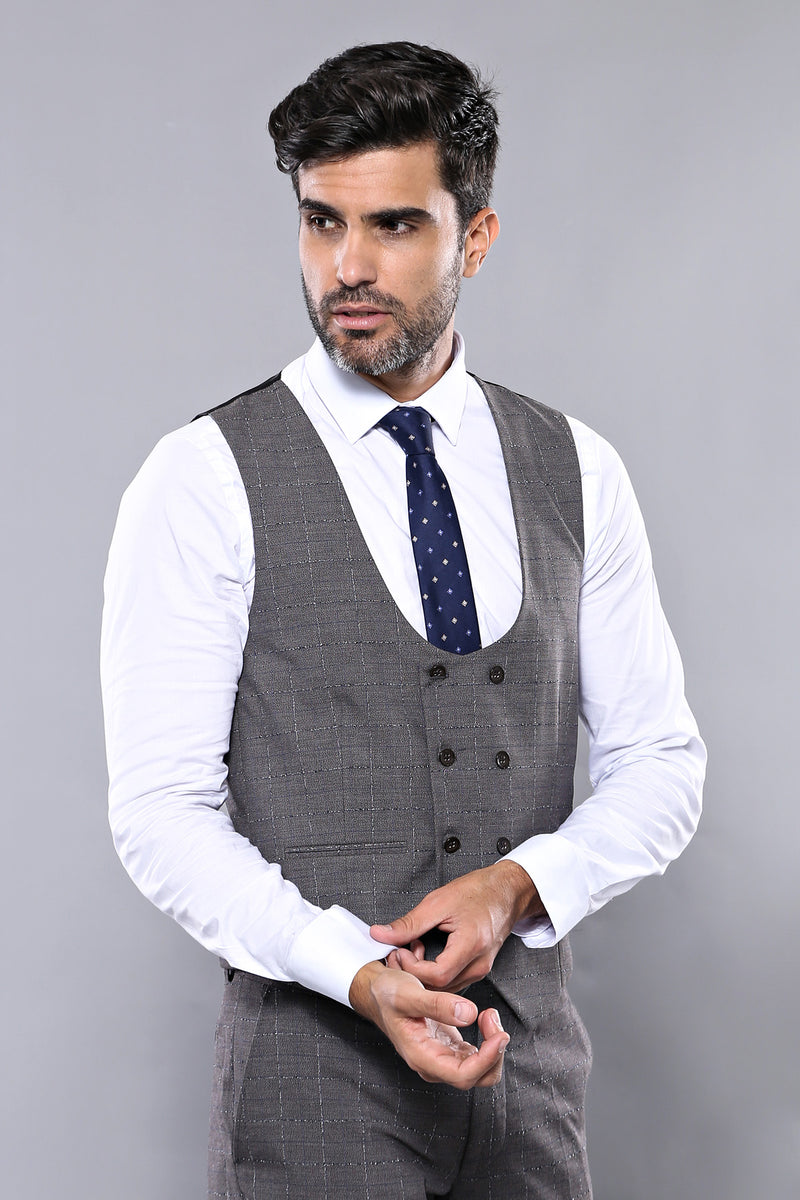 Manny Bellagio Grey Check Slim Fit Suit - Manny Bellagio