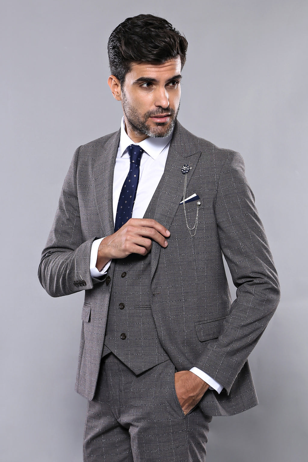 Manny Bellagio Grey Check Slim Fit Suit - Manny Bellagio