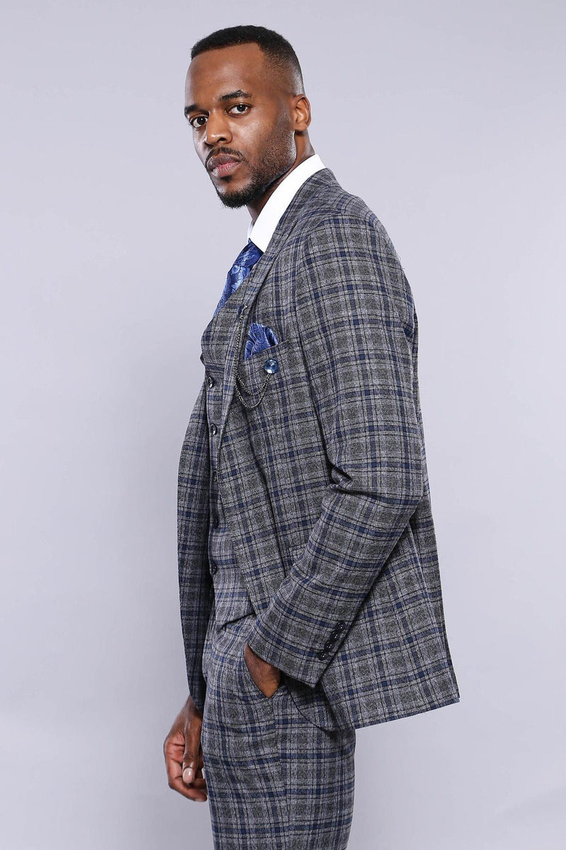 Manny Bellagio Grey with Blue Check Suit - Manny Bellagio