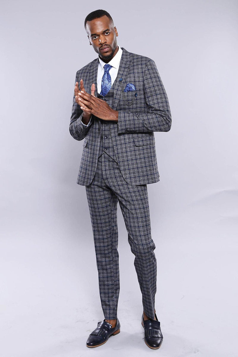 Manny Bellagio Grey with Blue Check Blazer - Manny Bellagio