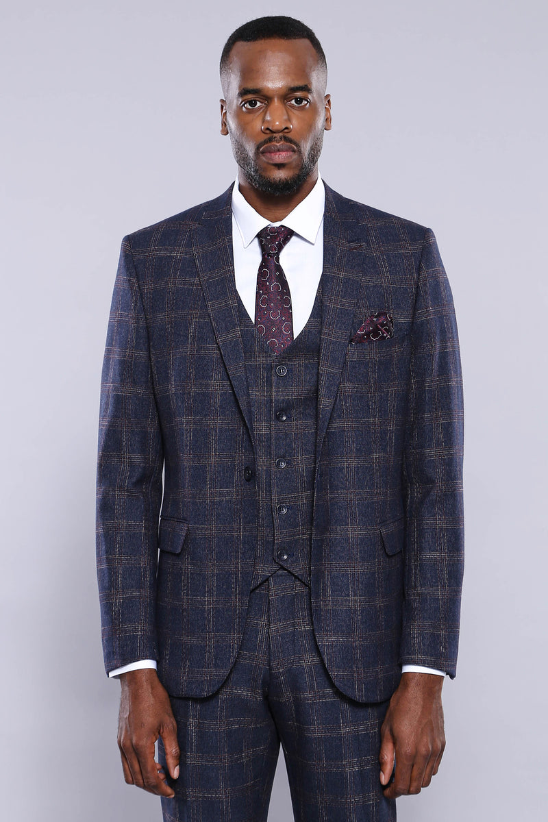 Manny Bellagio Navy Check Slim Fit Suit - Manny Bellagio