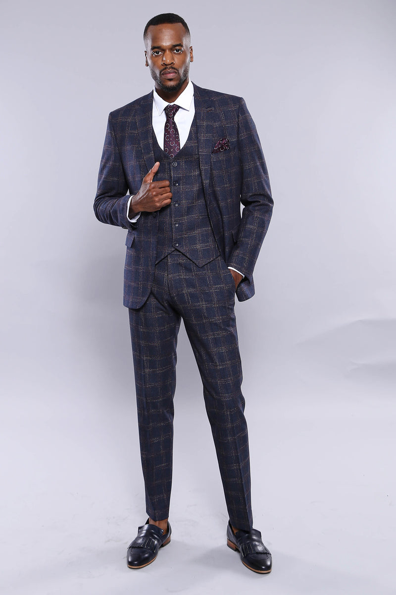 Manny Bellagio Navy Check Slim Fit Suit - Manny Bellagio