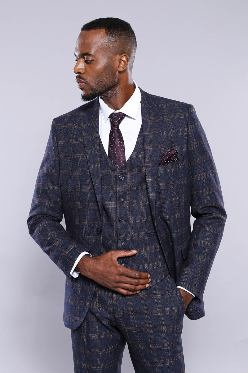 Manny Bellagio Navy Check Slim Fit Suit - Manny Bellagio