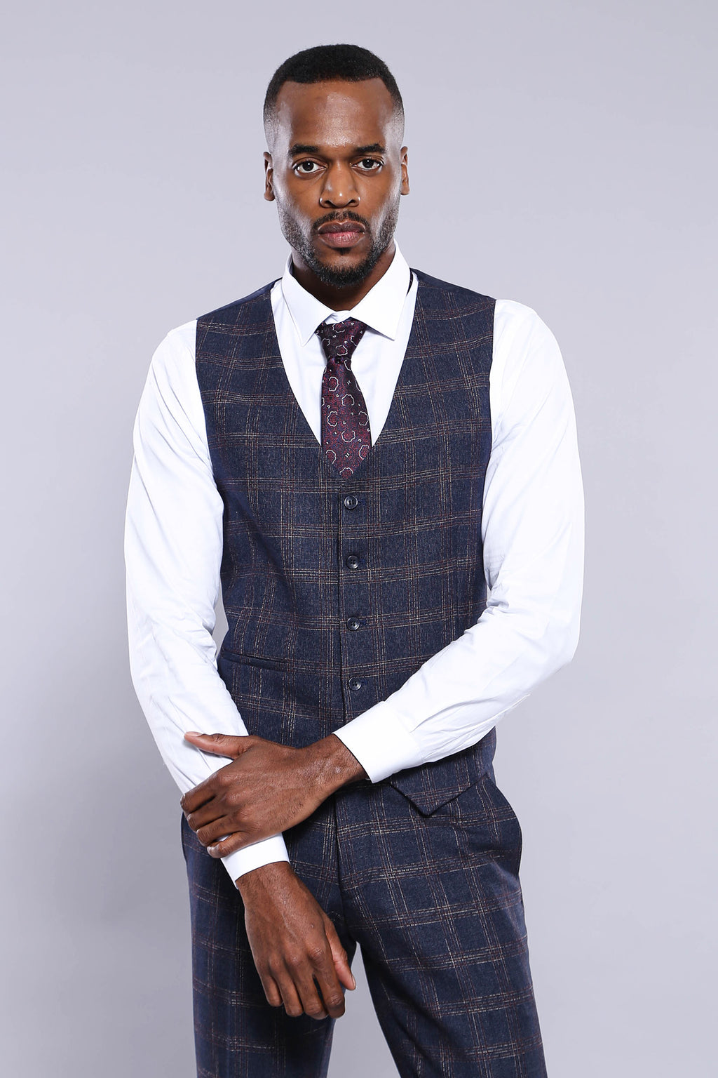 Manny Bellagio Navy Check Slim Fit Waistcoat - Manny Bellagio