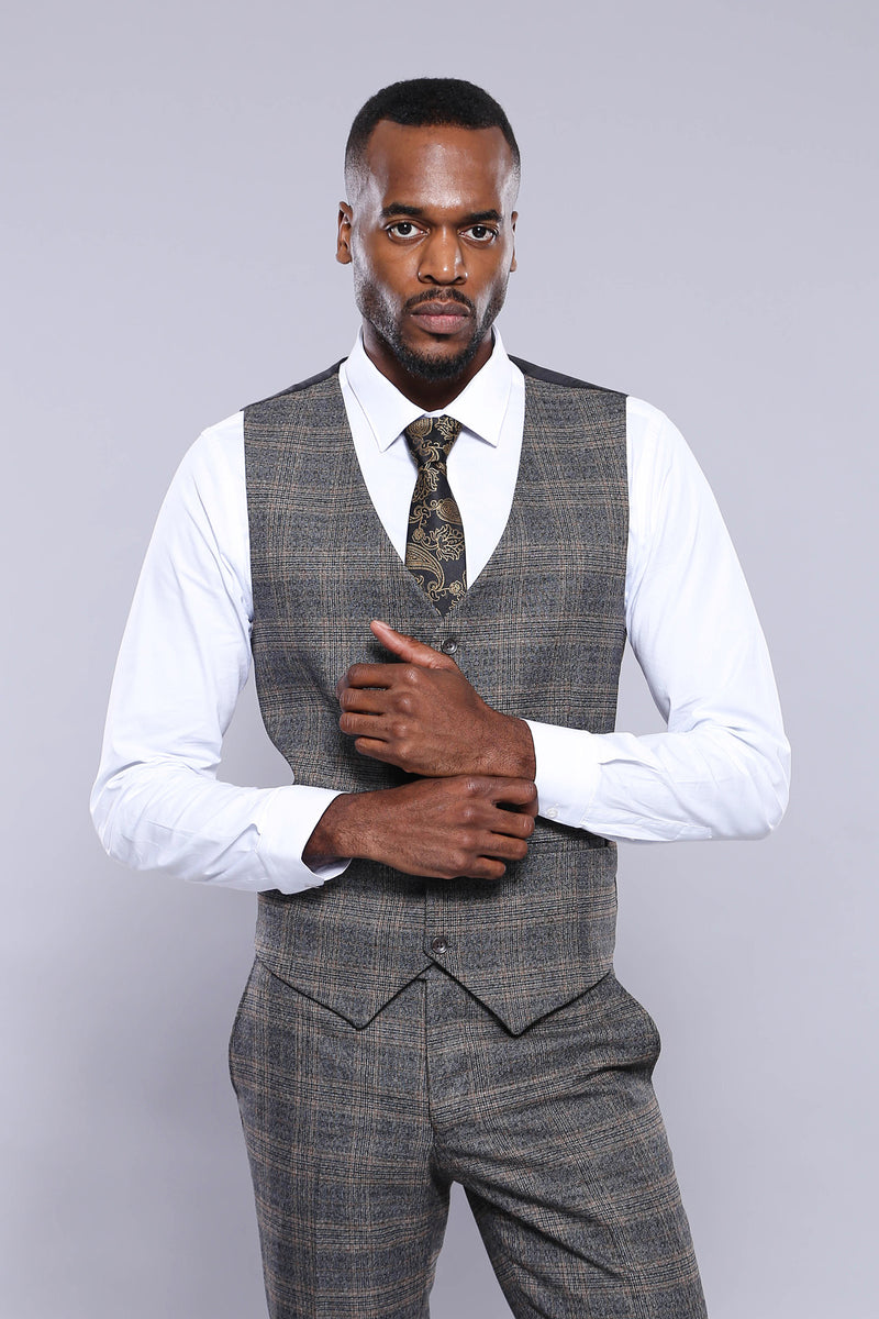 Manny Bellagio Signature Prince of Wales Brown Waistcoat - Manny Bellagio