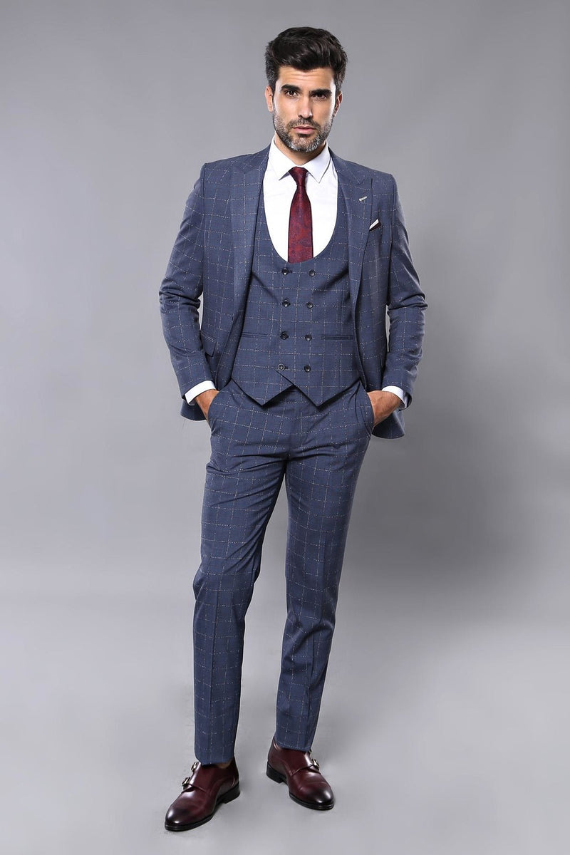 Manny Bellagio Blue Check Slim Fit Suit - Manny Bellagio