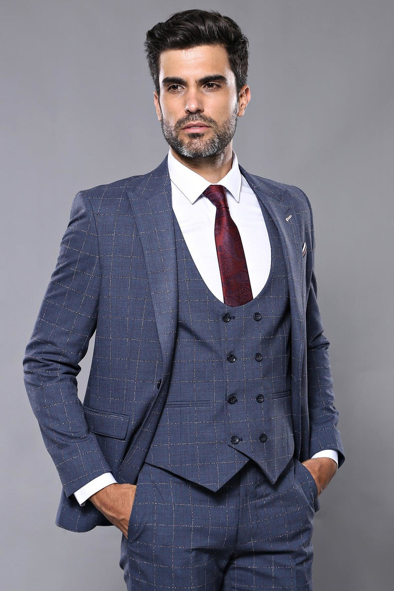 Manny Bellagio Blue Check Slim Fit Suit - Manny Bellagio