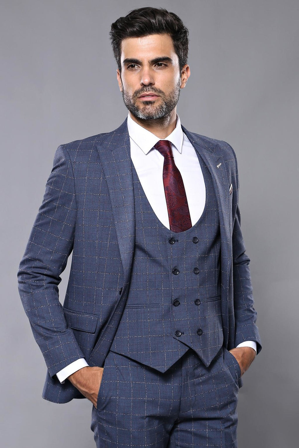 Manny Bellagio Blue Check Slim Fit Blazer Jacket - Manny Bellagio