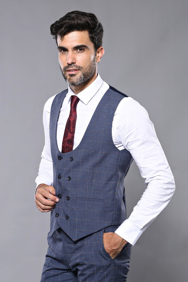 Manny Bellagio Blue Check Slim Fit Suit - Manny Bellagio