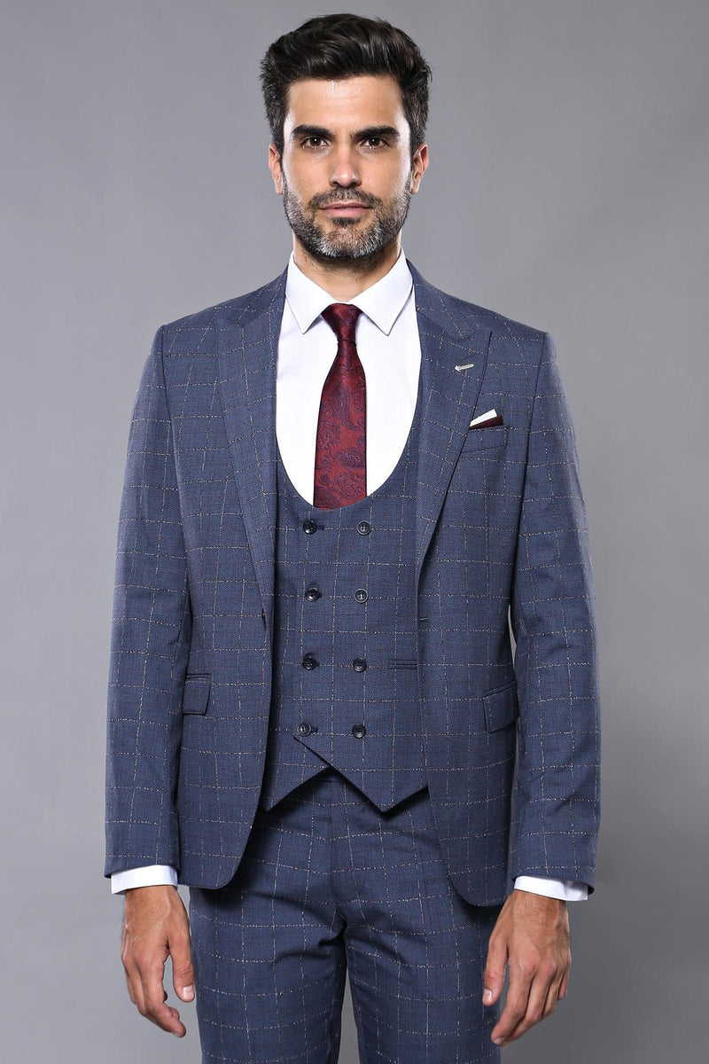 Manny Bellagio Blue Check Slim Fit Suit - Manny Bellagio