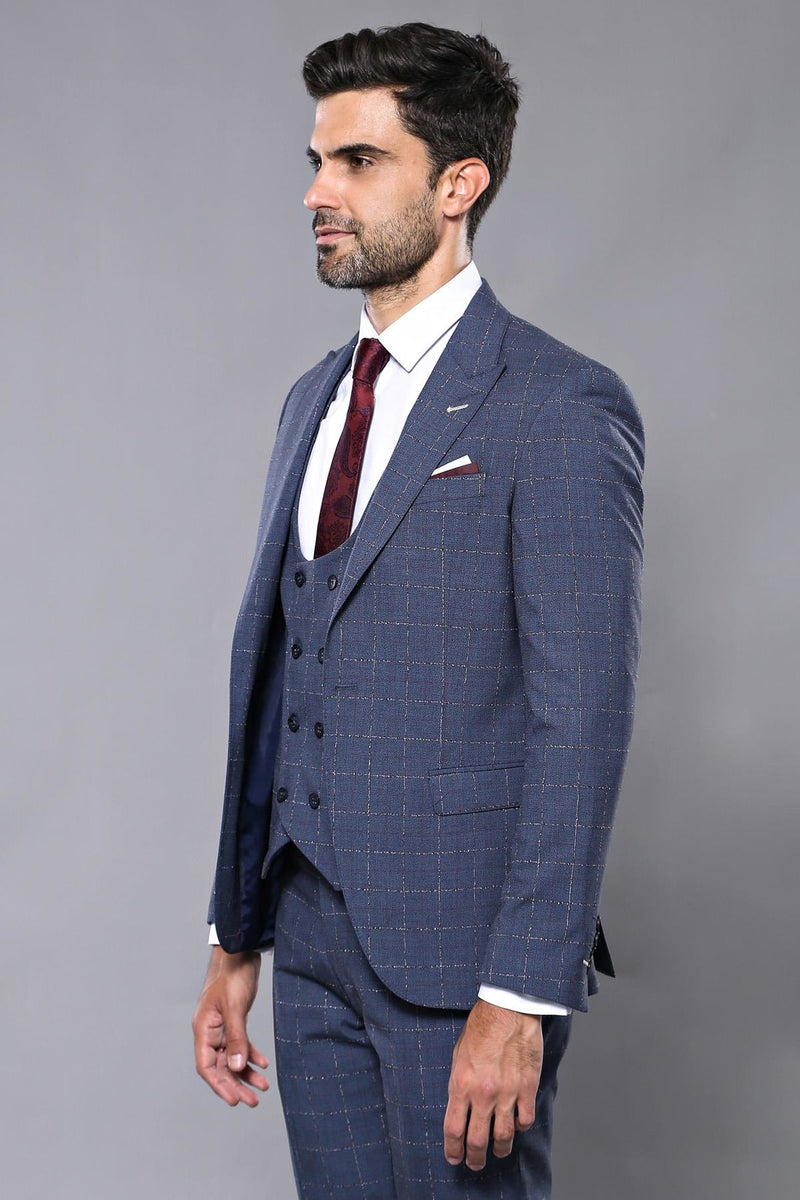 Manny Bellagio Blue Check Slim Fit Suit - Manny Bellagio