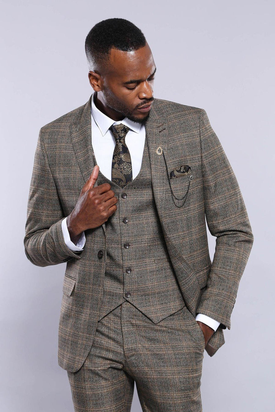 Manny Bellagio Signature Prince of Wales Brown Check Suit